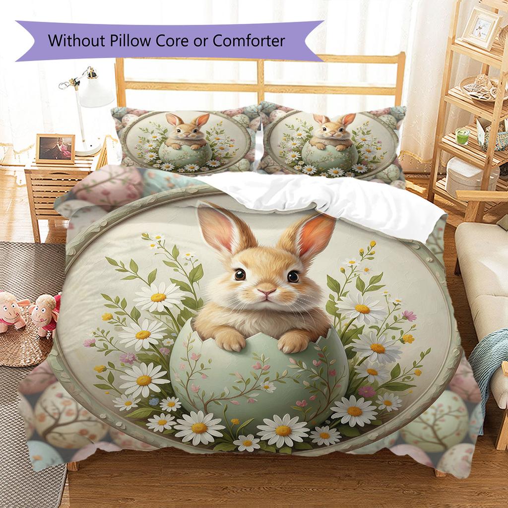 CuteEasteranimals Pattern Bedding Quilt Set Quilt Cover Pillowcase Home Decoration Birthday Gift (1 * duvet cover + 2 * pillowcase, without core)