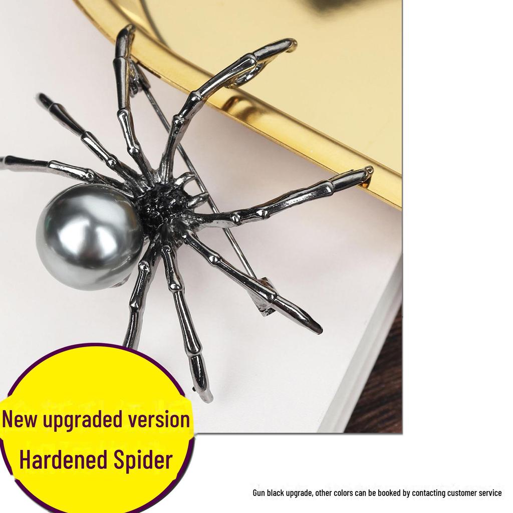 Korean Style Black Spider Imitation Pearl Brooch for Women - Retro Jewelry Accessories