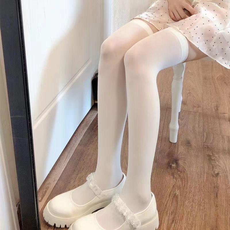 Women Spring and Summer Long Tube Anti Slip Thigh Socks Japanese High Tube Silk Socks Pressure Ultra Thin Velvet Knee High Socks