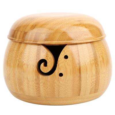 Bamboo Wool Yarn Bowl Yarn Storage Holder with Removable Lid for Knitting Crocheting