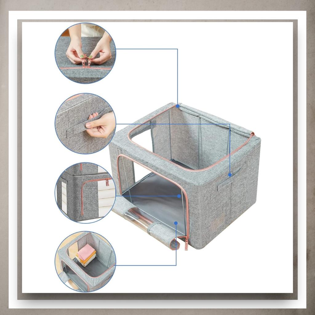 Organizer pudełko do przechowywania ze stelażem 24l wzór 8 odcienie szarość lniany 40x30x20cm