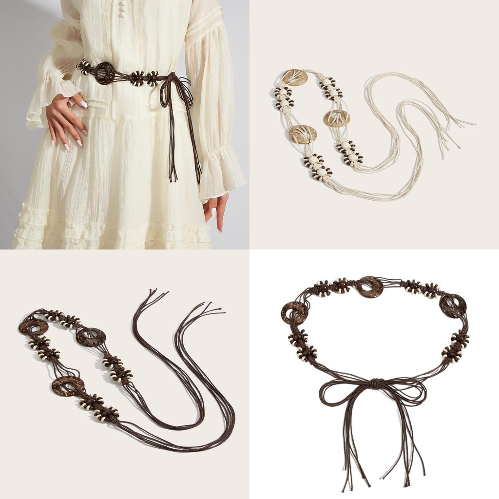 Vintage Boho Waist Chain For Women Made Of Cotton Linen With Knot Fastening For Dress Decor