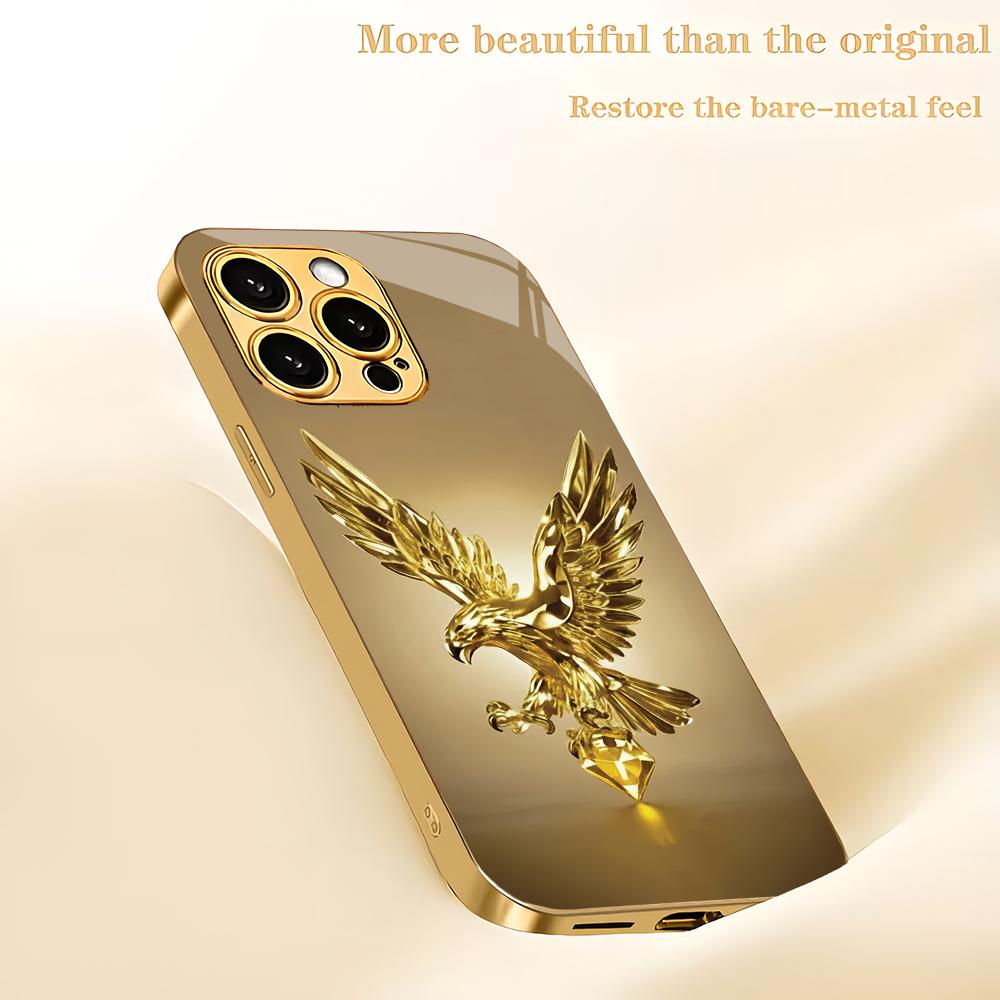 Diamond Eagle pattern electroplated glass phone case suitable for iPhone 17 16 15 14 13 12 11 Pro/Max/Plus shockproof back cover