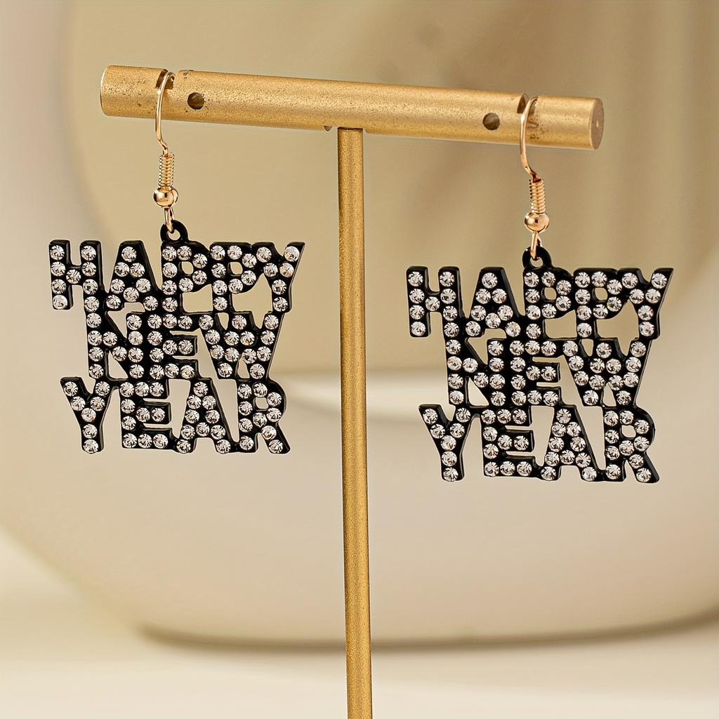 A Pair Of Simple Classic Letters Happy New Year Trendy Fashion And Versatile Women's Earrings