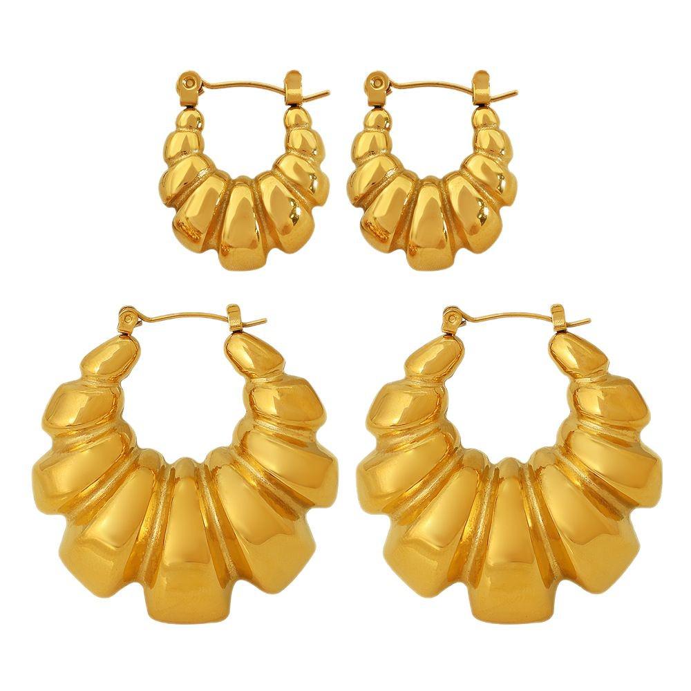 European Retro Geometric Titanium Steel Earrings, 18K Gold Plated, Stainless Steel, Concave-Convex Design for Women.