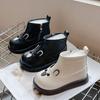 Children's leather boots Martin boots Baby boots Fleece 2025 autumn and winter soft-soled two-cotton cotton boots Boys and girls short boots