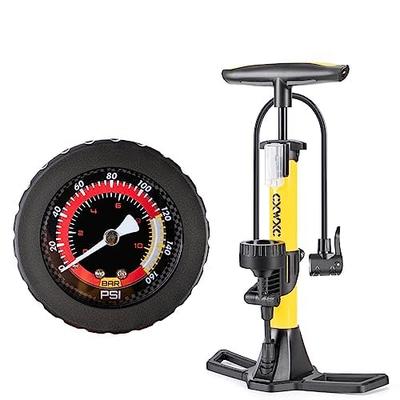 CXWXC Bicycle Pump, Compatible with Presta, British, and Schrader Valves, 160 Psi, with Large Gauge, Aluminum, and Ball Adapter, Yellow (CX-4532F)