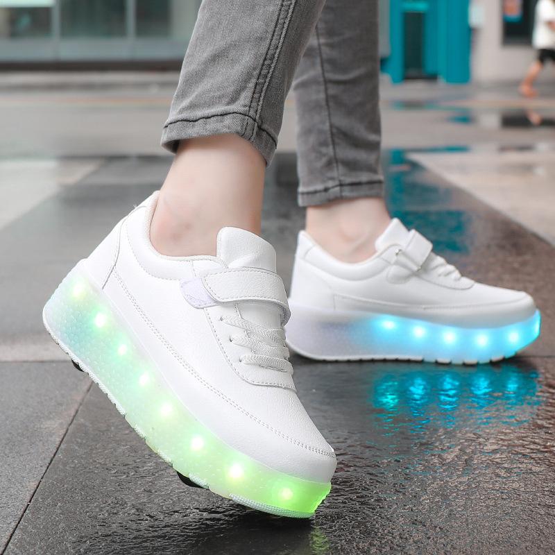 New luminous shoes LED light shoes charging four-wheel model runaway shoes wheels shoes double wheels, roller skates can be