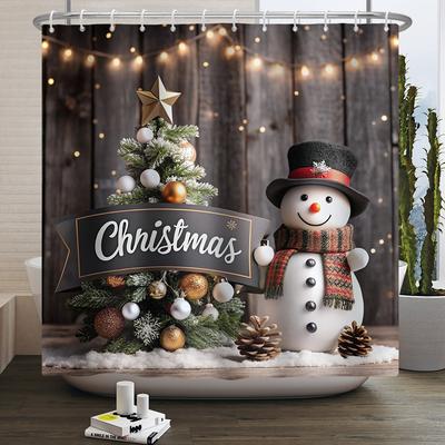 Merry Christmas Shower Curtain Winter Snow Santa Claus Christmas Trees Decor Bath Curtains Waterproof Bathtub Screen
