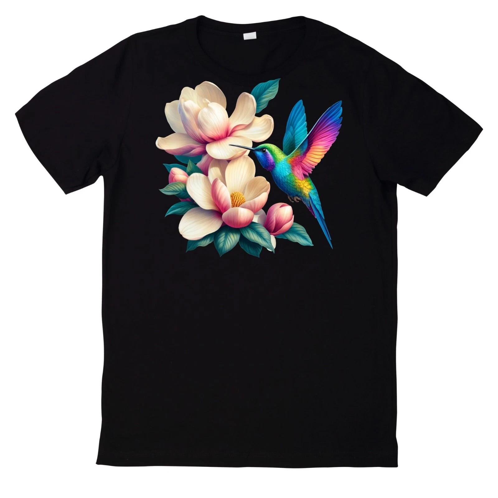 T-Shirt Buntes Kolibri mit Blumen Motiv XS