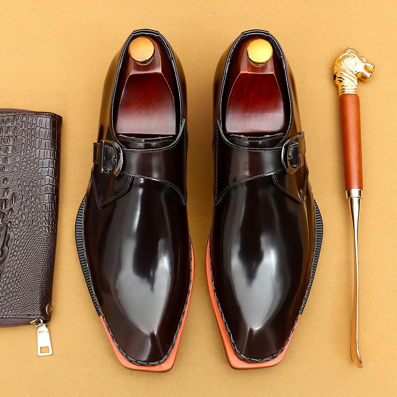 Munch Shoes, Leather Shoes, High-End Patent Leather Glossy Men'S Shoes, British Buckle Business Casual Formal Wear