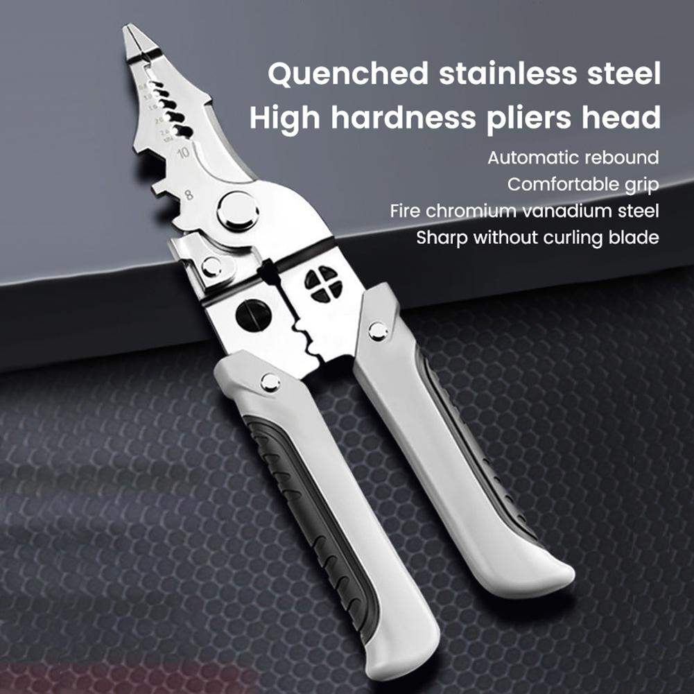 Stainless Steel Wire Stripper Crimper, 0.8/1.0/1.6/2.0/2.6mm, Multi-functional Plier Wire Stripping Tool, Comfortable Grip, Professional Electricians