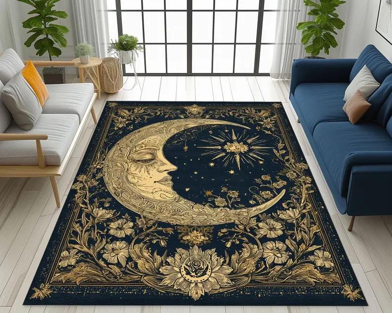 Gothic Sun and Moon Pattern DoorMat, Non-slip Floor Mat, Suitable for Living Room, Bedroom, Bathroom, Holiday Home Decoration
