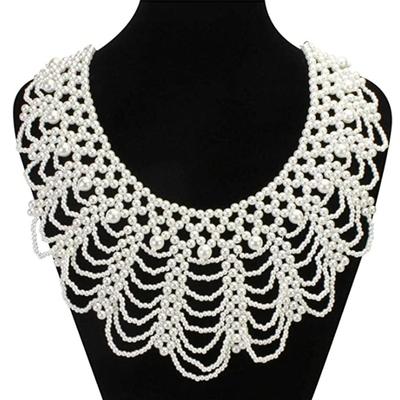 Handmade Layered Pearls Choker Necklace Luxurious Body Chain Shoulder Shawl Collar for Women Body Jewelry Accessory