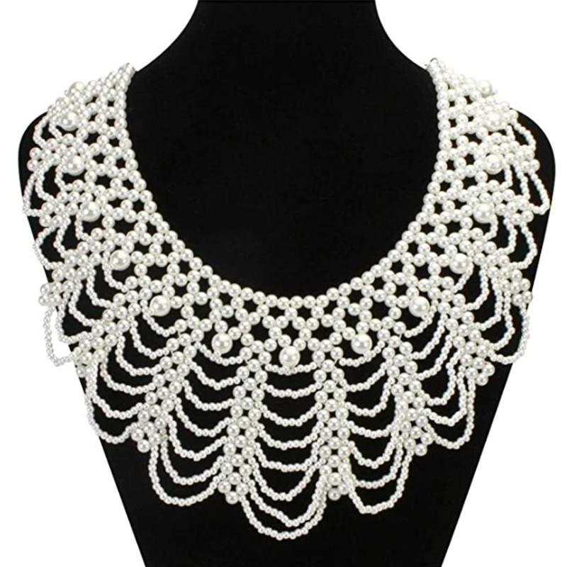 

Handmade Layered Pearls Choker Necklace Luxurious Body Chain Shoulder Shawl Collar for Women Body Jewelry Accessory 1