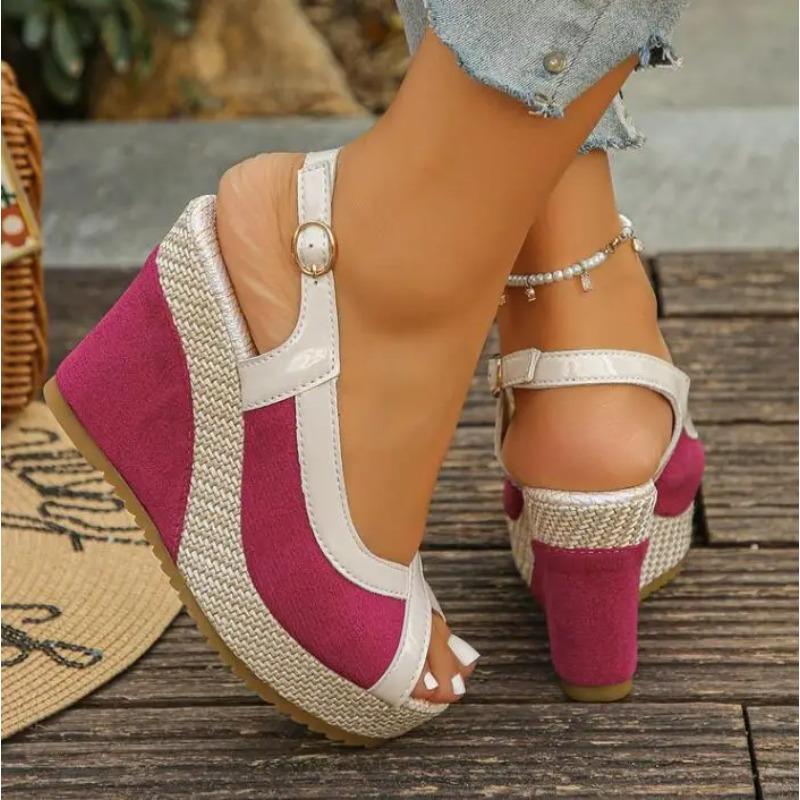 Shoes Women Ankle Buckle Wedges Sandals Summer Denim Sandal Comfortable Thick Sole Sandalias Mujer