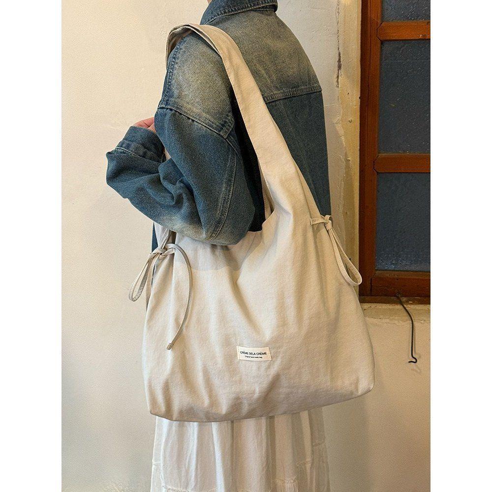 Girls' Style Lace-up Large-capacity Tote Bag with Bow on The Shoulder and Underarm Strap, Backless Bag, Vest-style Bag