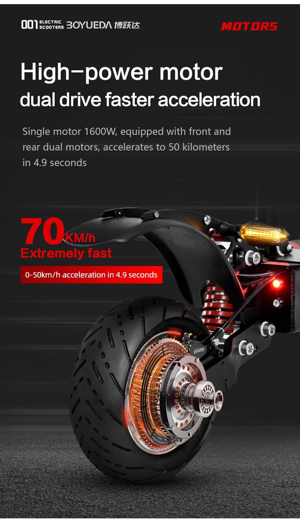 BOYUEDA Q7Pro Escooter 3200W Doppelmotor 52V19AH Batterie Doppelantrieb 10 Zoll E-Scooter für Erwachsene Leiser Reifen Faltbarer Elektroroller