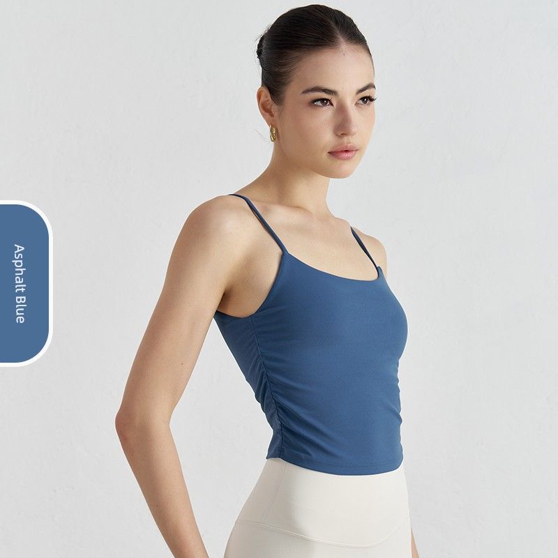 

New Sports Vest Women s Nude Sense European and American Fitness Sexy Beauty Back Yoga Top Shockproof Running Bra Asphalt Blue S