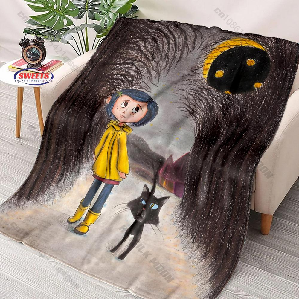 17 Styles Cartoon Soft Flannel Fluffy Throw Camping Blanket with C-C0raline Printed for Children Sofa Thin Blanket Fashion Gift
