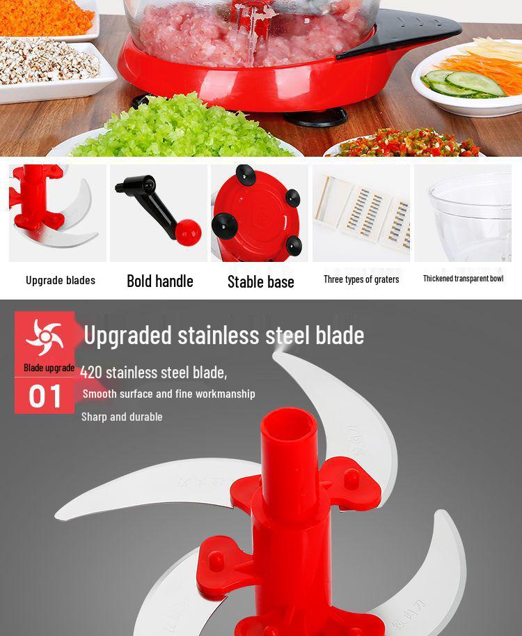 Manual Hand-Crank Meat Grinder & Vegetable Cutter: Kitchen Food Processor for Dumpling Filling & more.