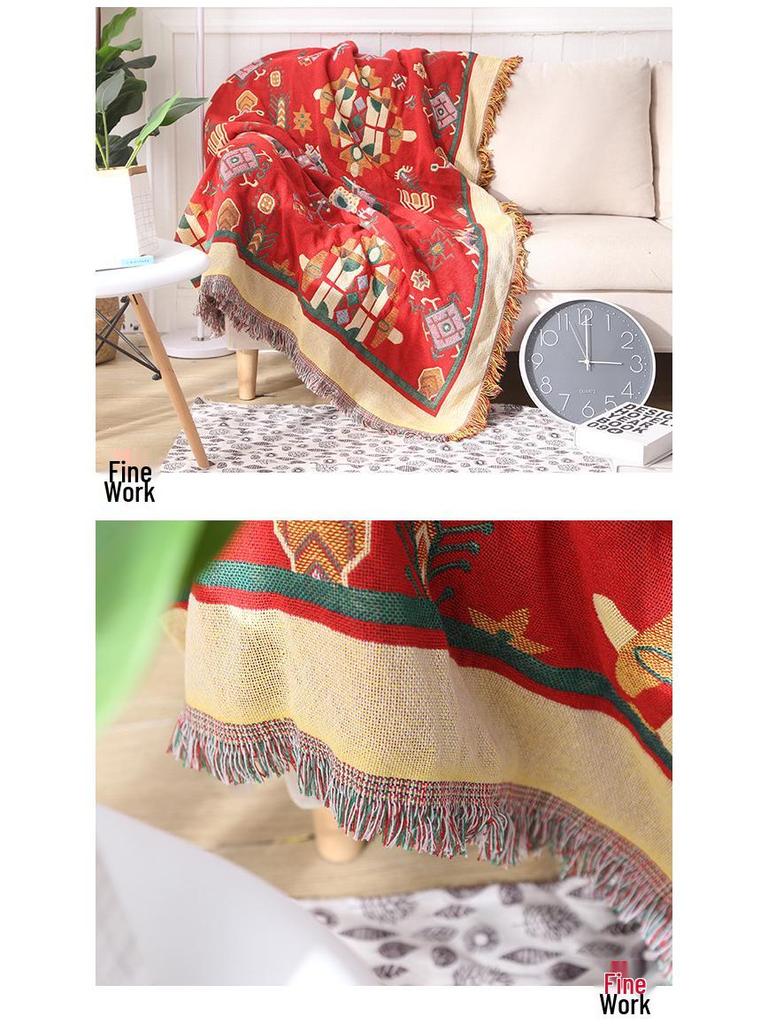 European Yellow Tibetan-Style All-Cotton Double-Sided Knitted Throw Blanket - Non-Slip, Fashionable, Minimalist Design for Sofa