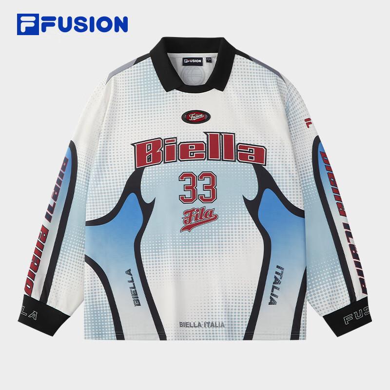 FILA Trendy Couple s Knit Long-Sleeve Fake Two-Piece Polo Shirt L