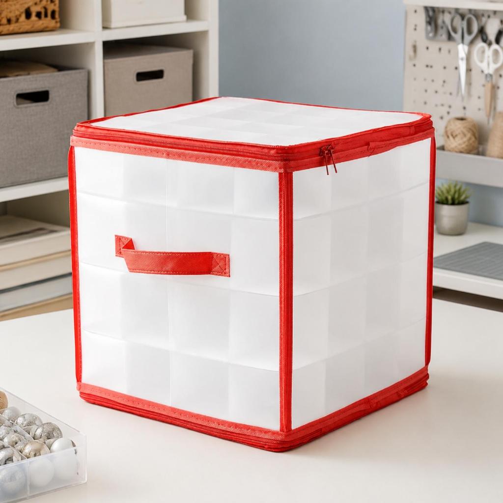 Decoration Organizer Space-Saving Divided Storage with Red Trim