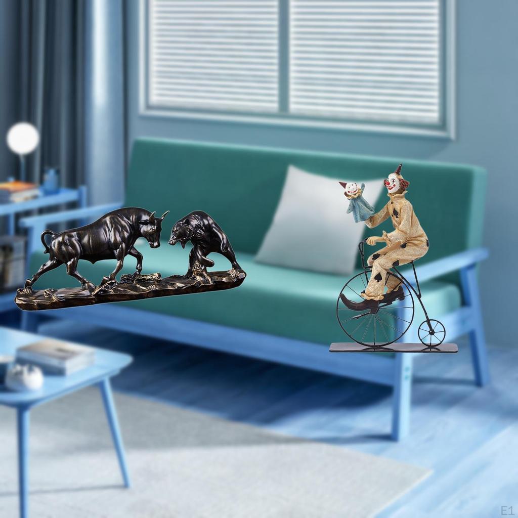 Clown Figurine And Bull Statue Collection Modern Artwork Chinese Animal Sculpture for Desk Ornament