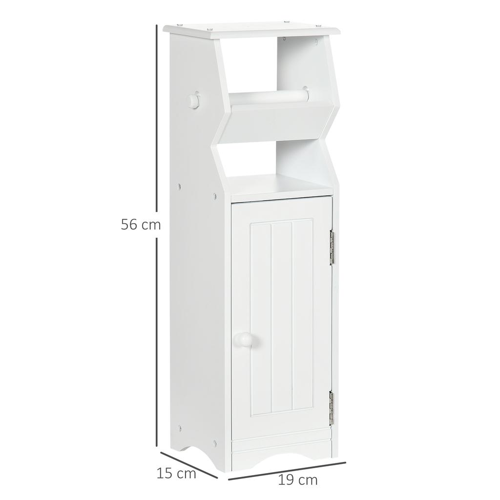 White MDF Bathroom Cabinet with Cupboard and Toilet Paper Space, 19x15x56 cm