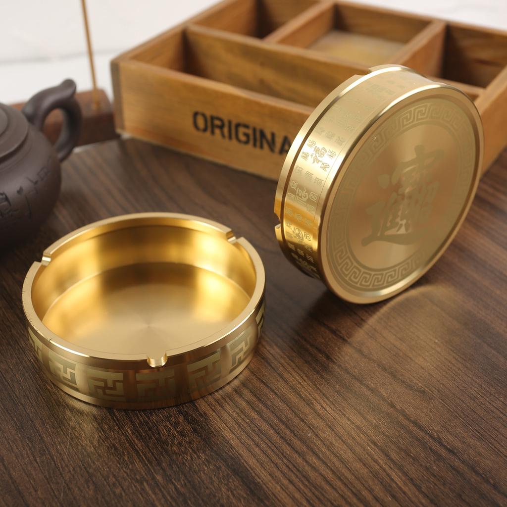 Chinese-style large Wuniu ashtray swastika pattern copper handicrafts recruit rice small copper cylinder paper pattern ashtray decorative ornament
