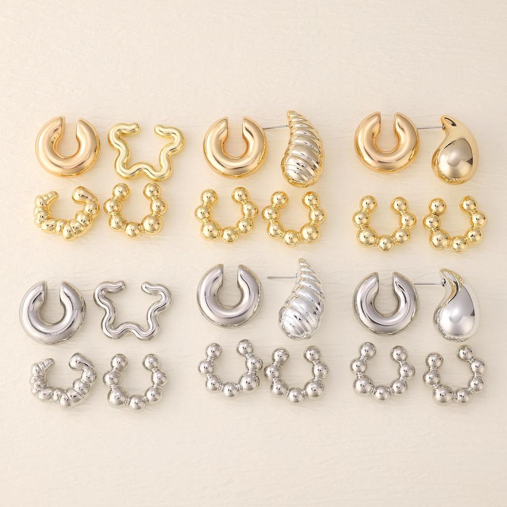 Chic European & American Oval Hollow Electroplated Ear Clip Earrings