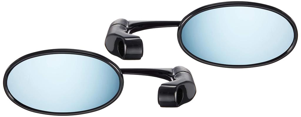 Bike Parts Center 603126 Baren-type Motorcycle Mirror, Black with Mirrored Blue Finish, Compatible with 10mm and 8mm Wheels