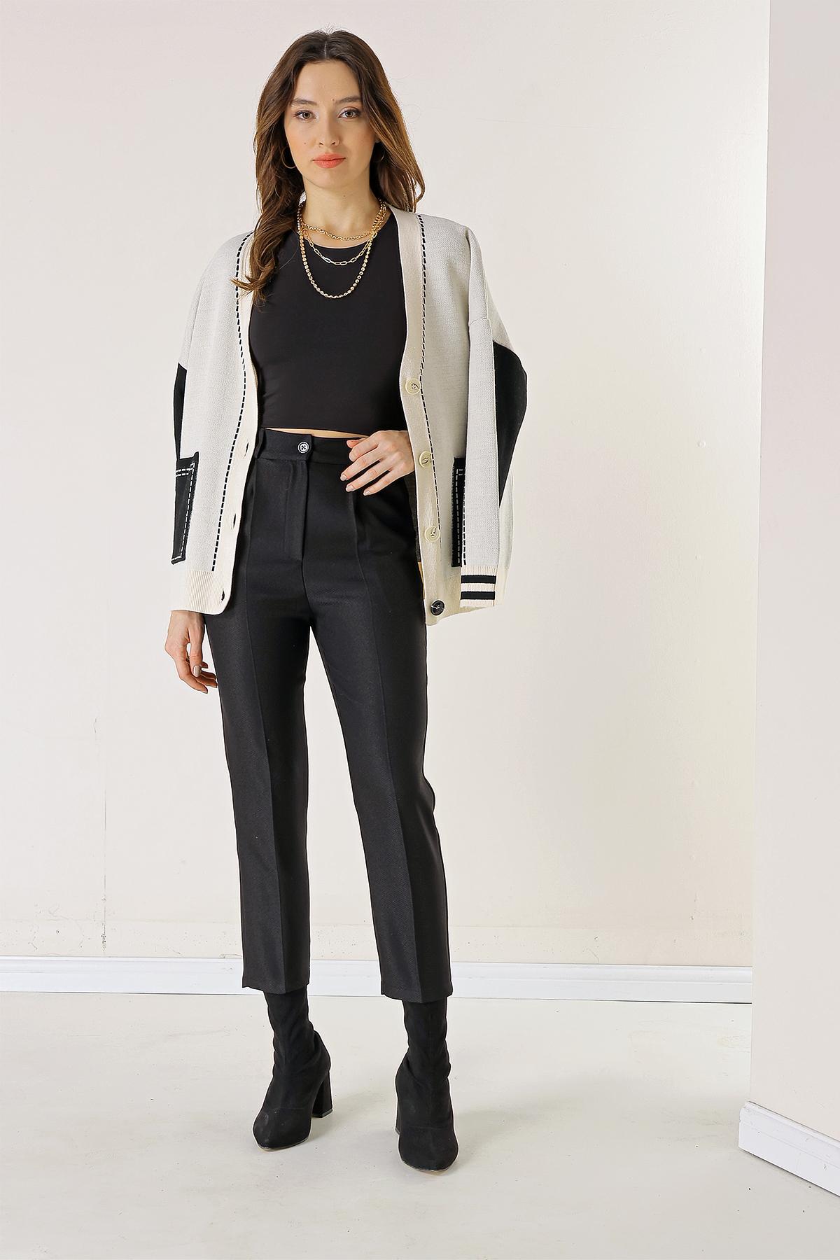 

Elastic Waist, Side Pocket, Wool Effect Skinny Leg Trousers S чорний