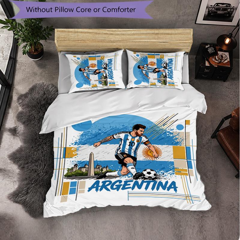 Argentina Football Pattern 3 Pieces Bedding Set Soft Microfiber Duvet Cover with Pillow Cases for Bedroom