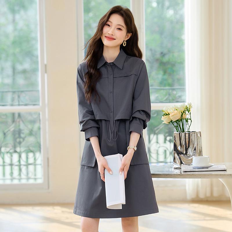 

Весна 2025 Модное женское платье-двойка из искусственной ткани с дизайном воротника-стойки, закрывающим живот, и юбкой XXL серый