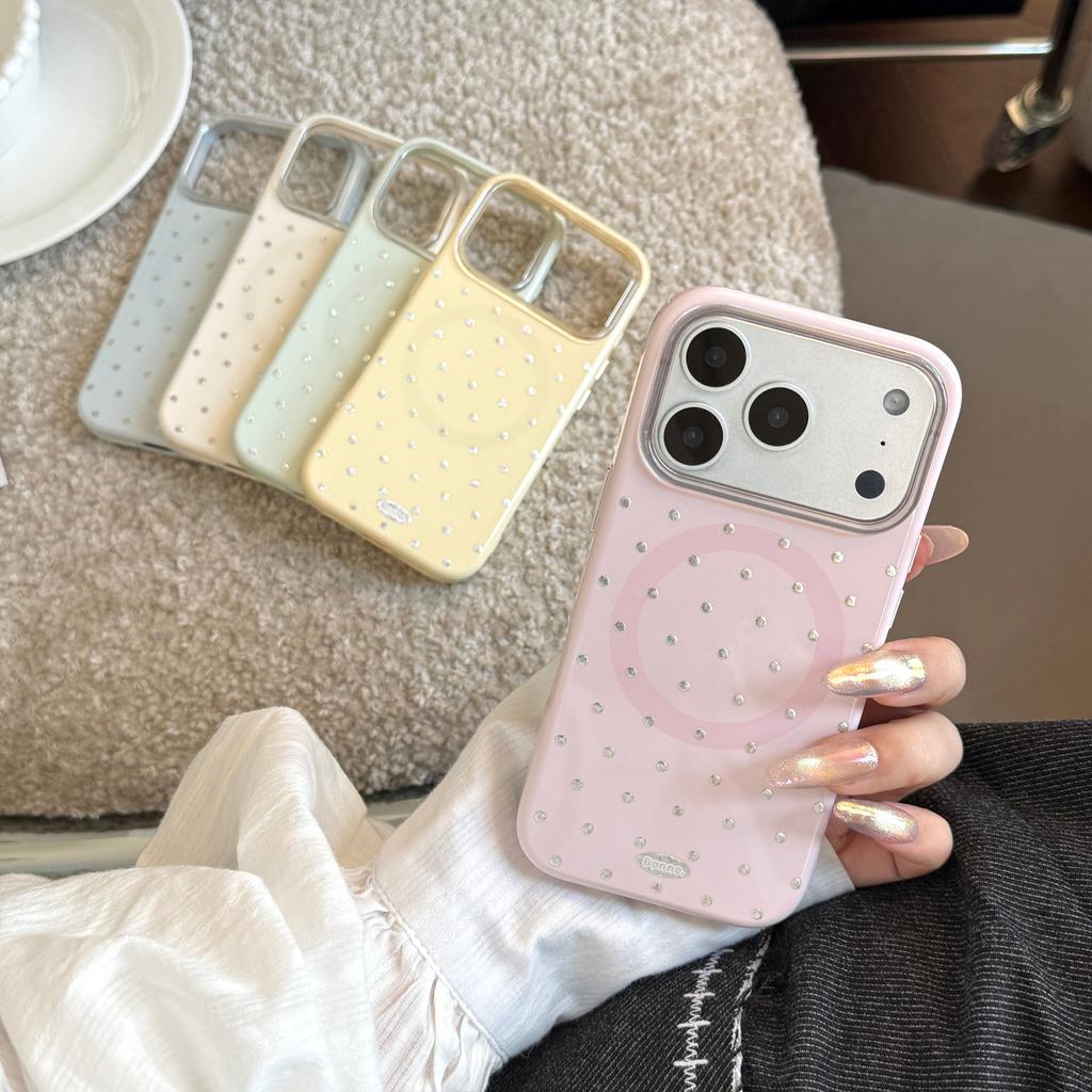 Silver Polka Dot Gold-plated Case Suitable for Apple 17 Pro Max, iPhone 16, Korean-style Minimalist 15 Magnetic Case, 17 Niche