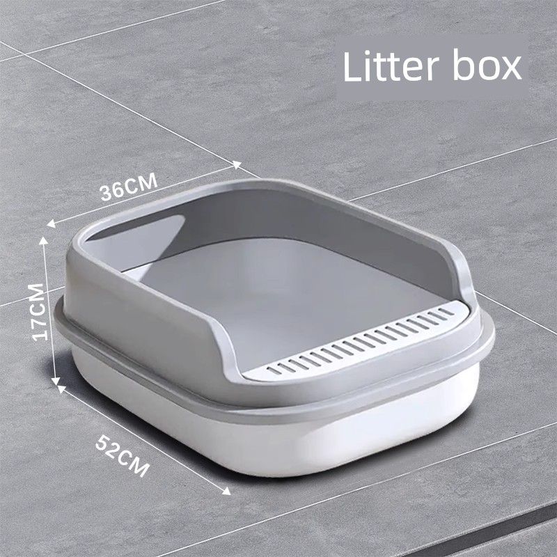 

Semi-Closed Large Size Litter Box Thickened Anti-Splash Cat Toilet Cat Litter Pet Supplies Cat Litter Basin Free Shovel Grey and White: cat litter box + shovel