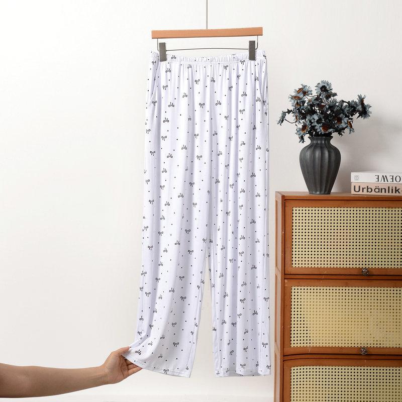

Plus Size XL to 6XL Women Modal Sleep Pants All Over BowKnot Print Slim Fit Casual Lounge Bottoms Wearable Outside Base Layer Trousers 4XL білий