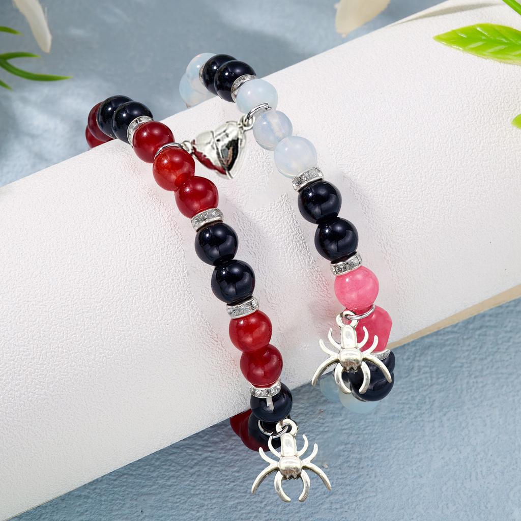 2Pcs Fashion Halloween Spiders Couple Bracelets Magnetic Heart Charm Bangle Festival Hand Link Jewelry Accessories Gift