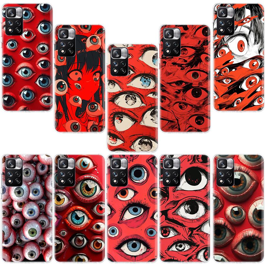 Devil Fear, Red Eye Dense Phobia Phone Case For Redmi Note 13 12 Pro Plus 14 15 Pro 5G 11 11T 11E 11S 10 Pro 10S 9 9S Cover Cell