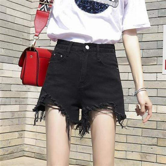 Women s High Waist Ripped Denim Shorts - Korean Style, Spring/Summer 2026 S