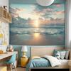 2D Tropical Ocean Tapestry, Pastel Clouds & Reflecting Sun Wall Art for Home Decor