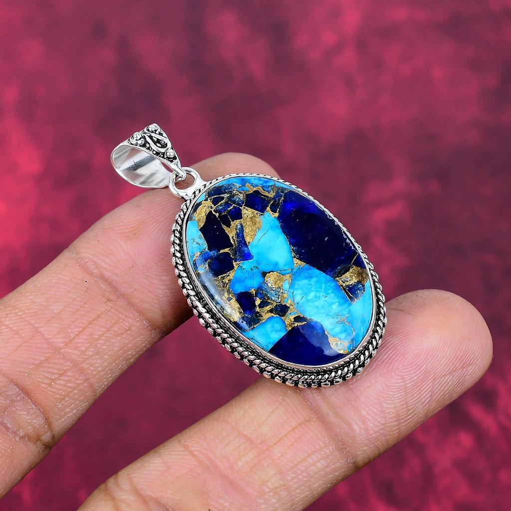Copper Turquoise Pendant Gemstone Jewelry, 925 Solid Sterling Silver Pendant, Gift For Women Handmade Pendant