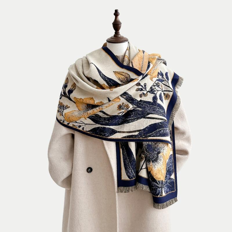 Autumn and winter new flower imitation cashmere scarf women's versatile velvet thickened warm scarf high-end elegant shawl