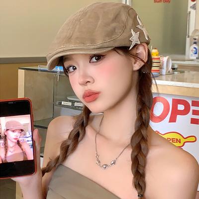 American Retro Star Beret, British Casual Face Enhancing Small Artist Hat, Simple and Versatile, Suitable for Spring and Summer