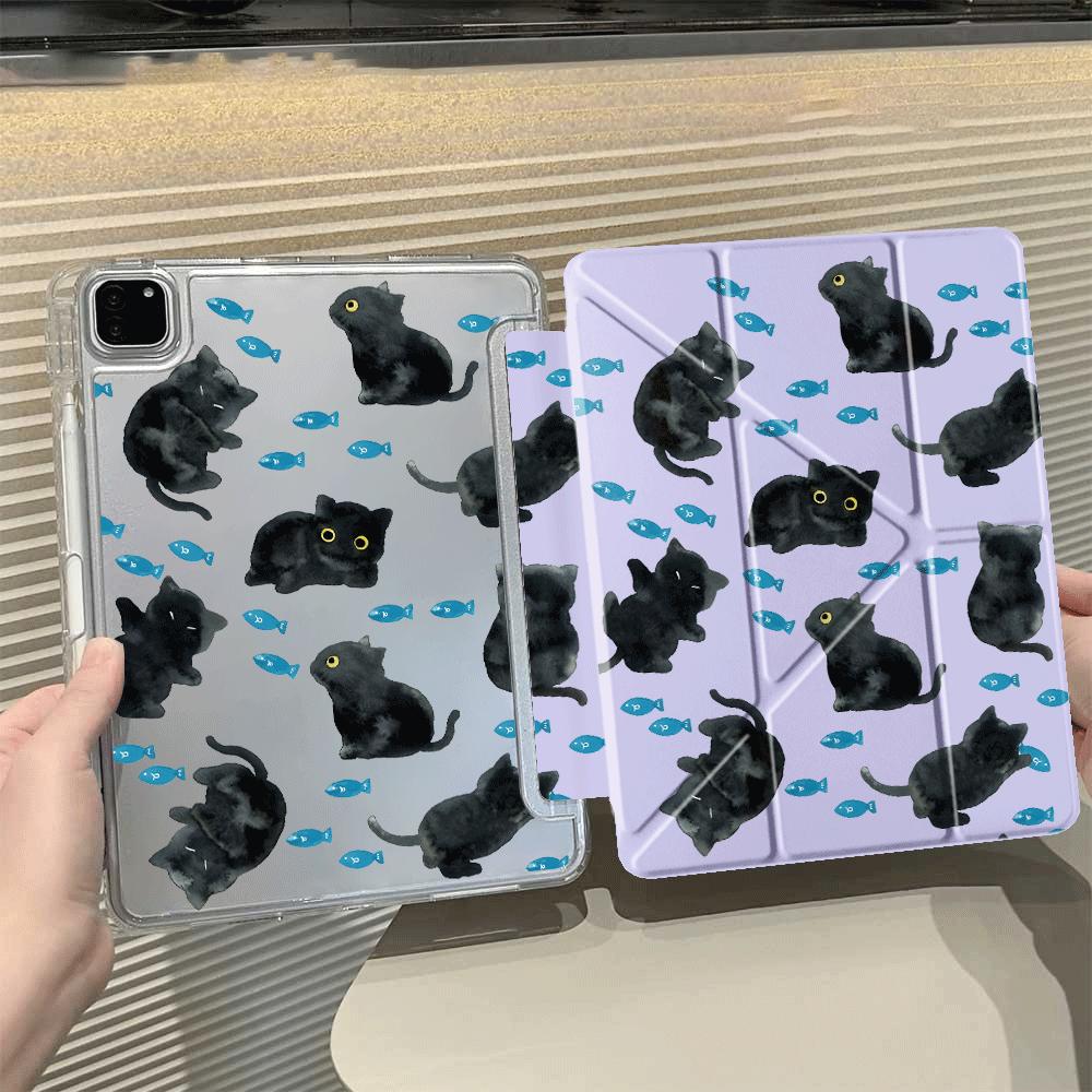 Cute Cartoon Cat Y-Fold Holder Cover Tablet Case For iPad Pro 11th 10th 9th 8th 7th 12.9inch Pro 2025 Mini 6 7 Air 4 5 M3 M2 1 2