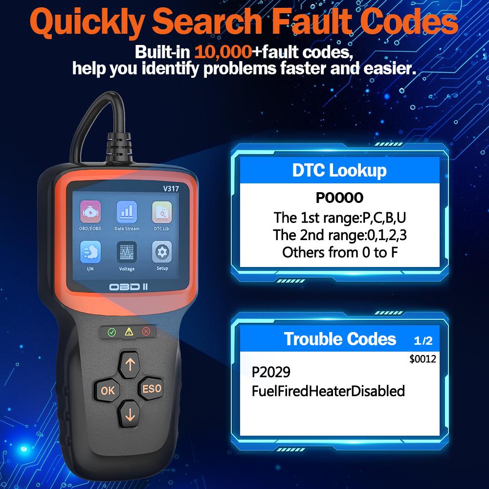 V317 Real-time Engine Fault Diagnosis Oxygen Sensor Test Automobile Fault Detector Car Diagnostic Tool OBD 2 OBD II EOBD