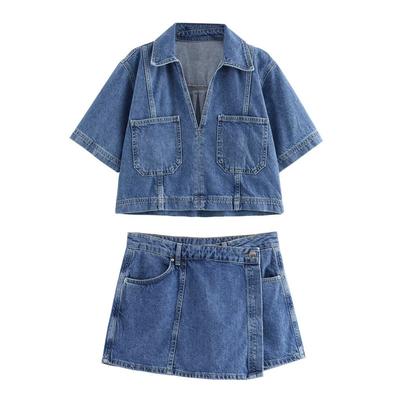 Blaues Jeanshemd Kurzarm Cropped Shirt Damen Sommer Kurze Streetwear Y2k Stylische Damen Bluse