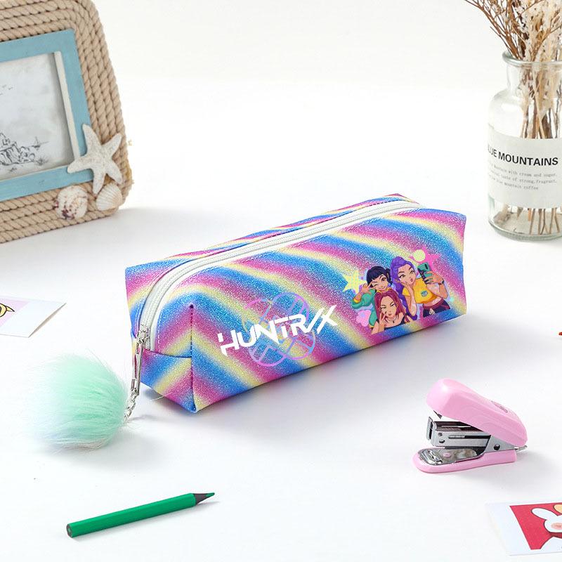 Demon Hunter Squad Rainbow Glitter Pencil Case - Shiny Student Stationery Organizer